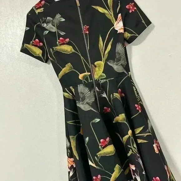 166. TED BAKER  Women's Black Moven Floral Skater Dress SZ 1 - Picture 3 of 8